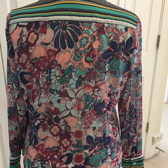 Sheer Floral Stripe Retro Blouse - Size: L - EUC - Picture 4 of 4